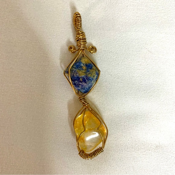 Citrine and Sodalite Wire Wrapped Pendant - Picture 1 of 3